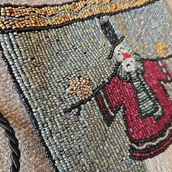 Rustic Snowman Full-Beaded Cross-Body Bag Purse Small Cord Strap Christmas Winte - Picture 3 of 7